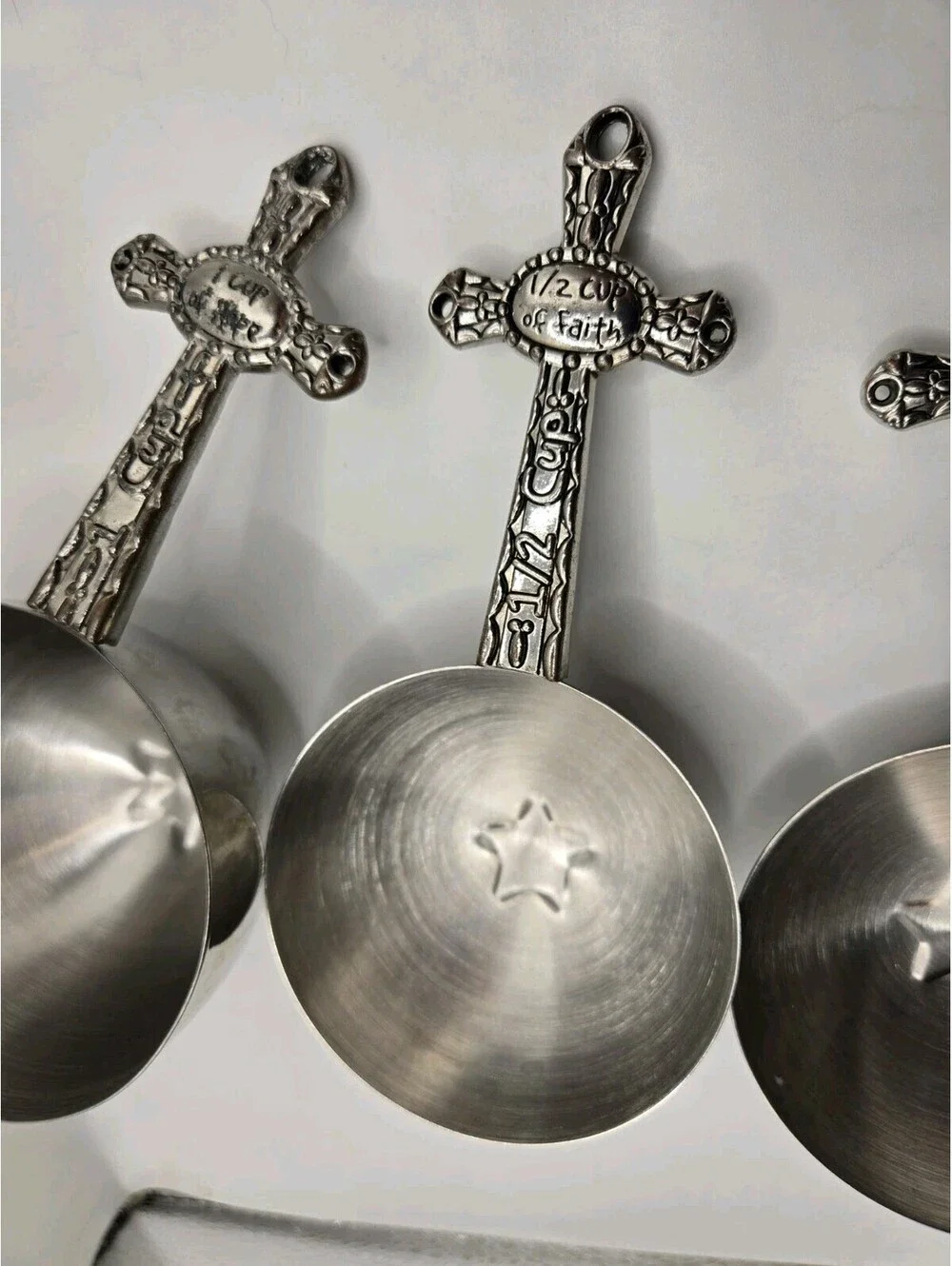 Vtg Ganz Religious Cross Measuring Cups 3pc Zinc Alloy Faith Trust Hope